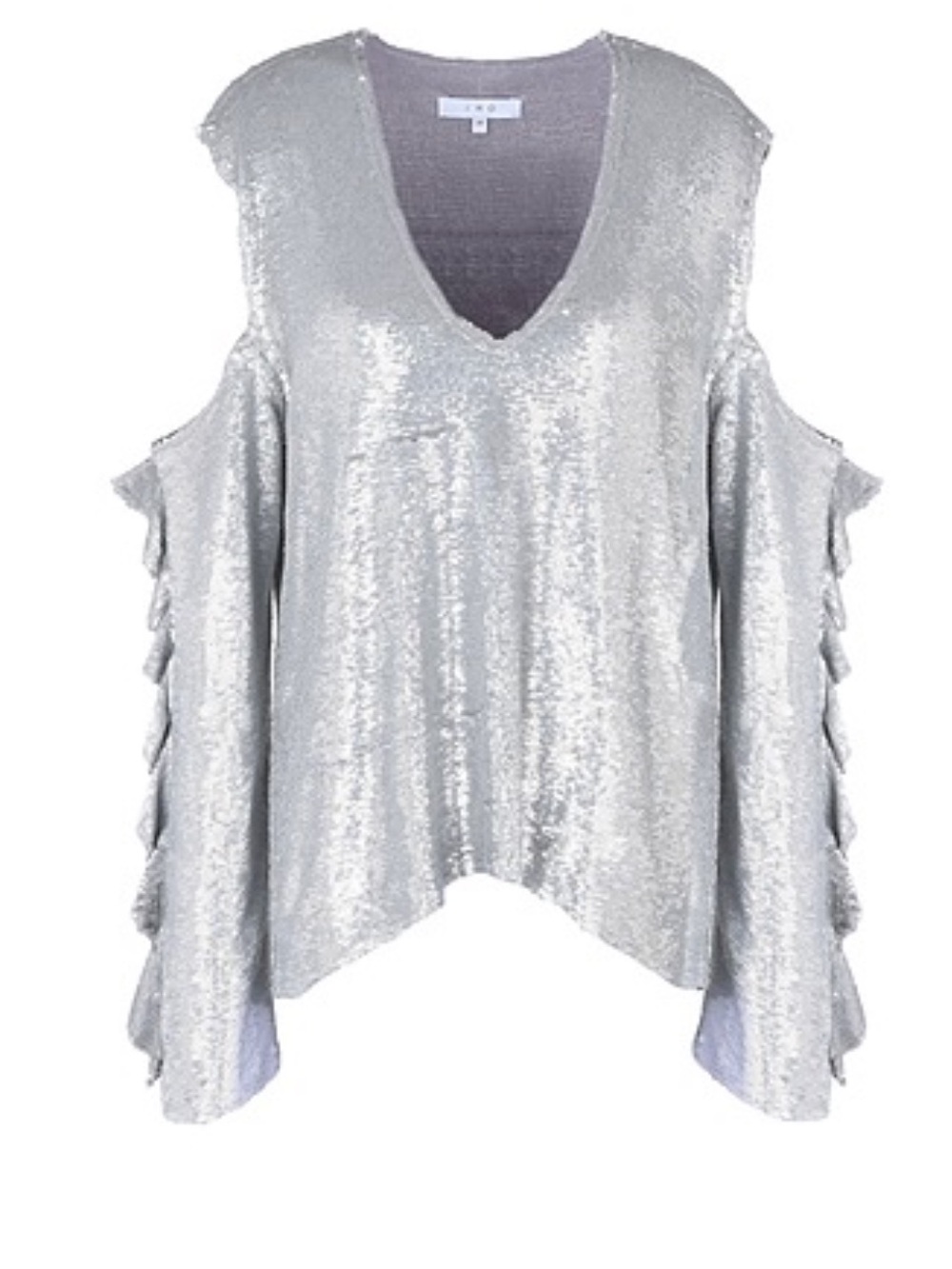 IRO Silver Cold Shoulder Sequins Ruffle & Cutout size 6